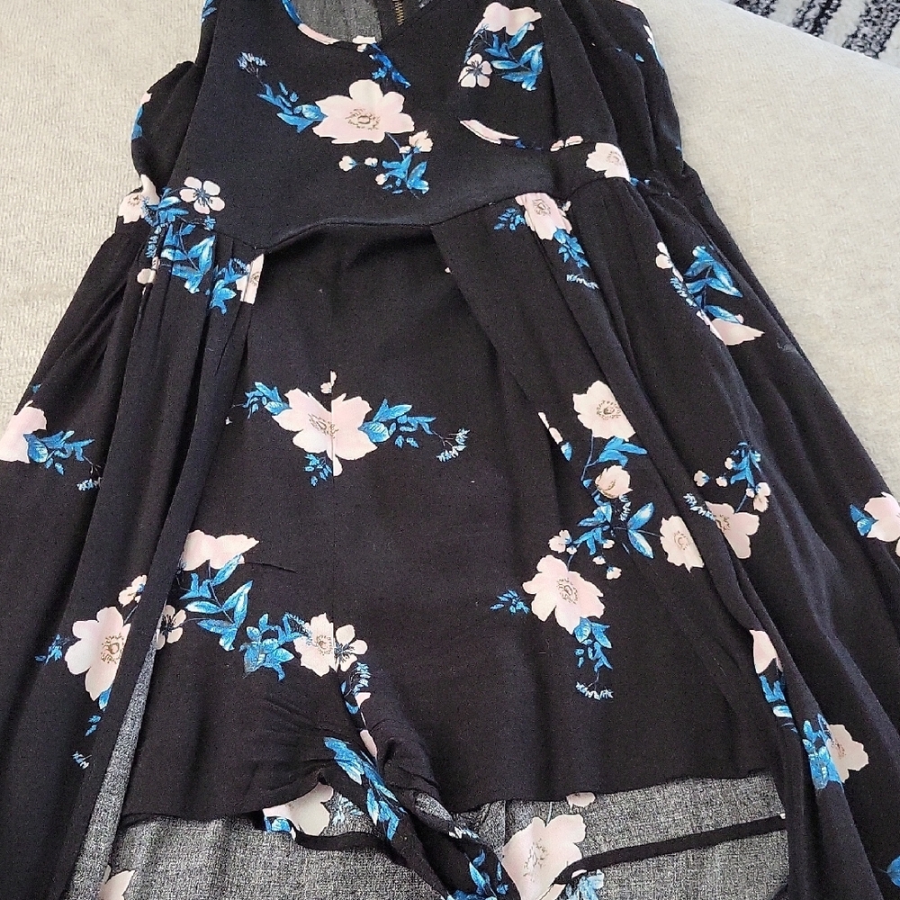 Floral Black and Blue Dress